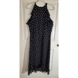 NWT ELLE Black White Polka Dot High‑Low Dress XL Sleeveless Sheer Lined Ruffle
